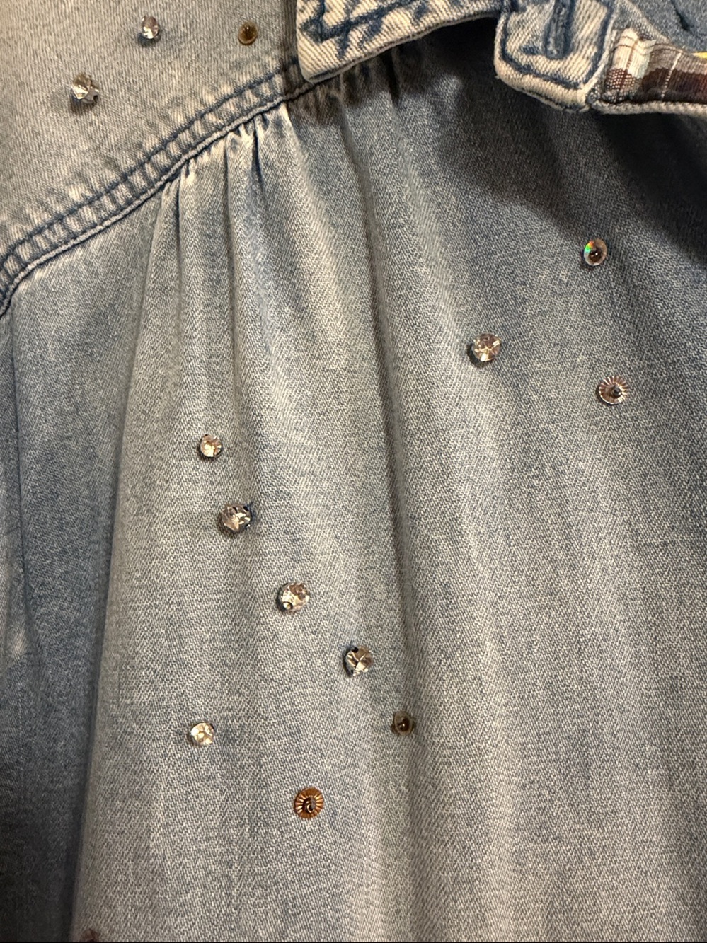 Pilcro RHINESTONE Blue Studded Denim Button-Down Shirt LARGE w/Beads - Picture 6 of 10